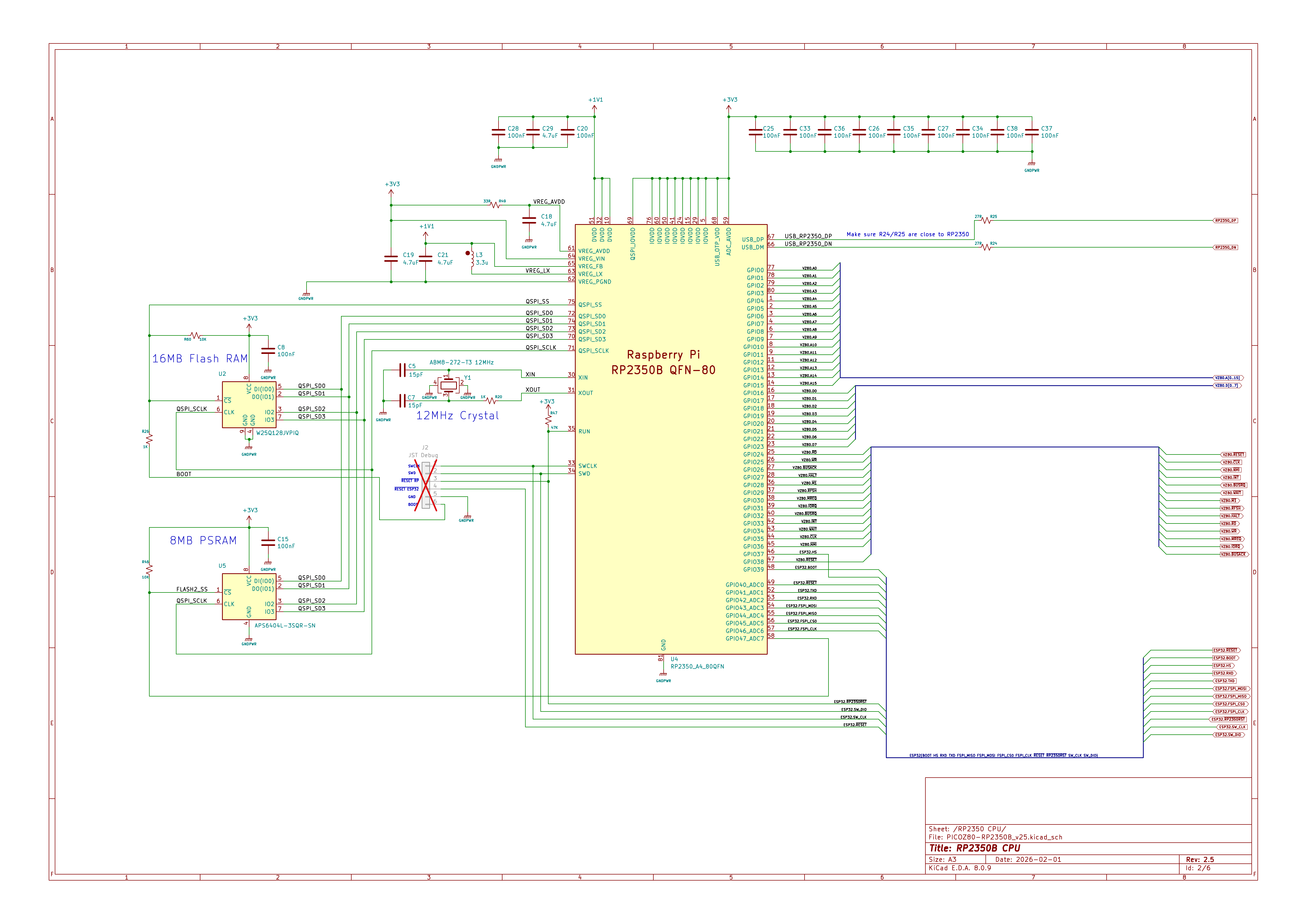 picoZ80 Schematic Sheet 1 — RP2350B Processor